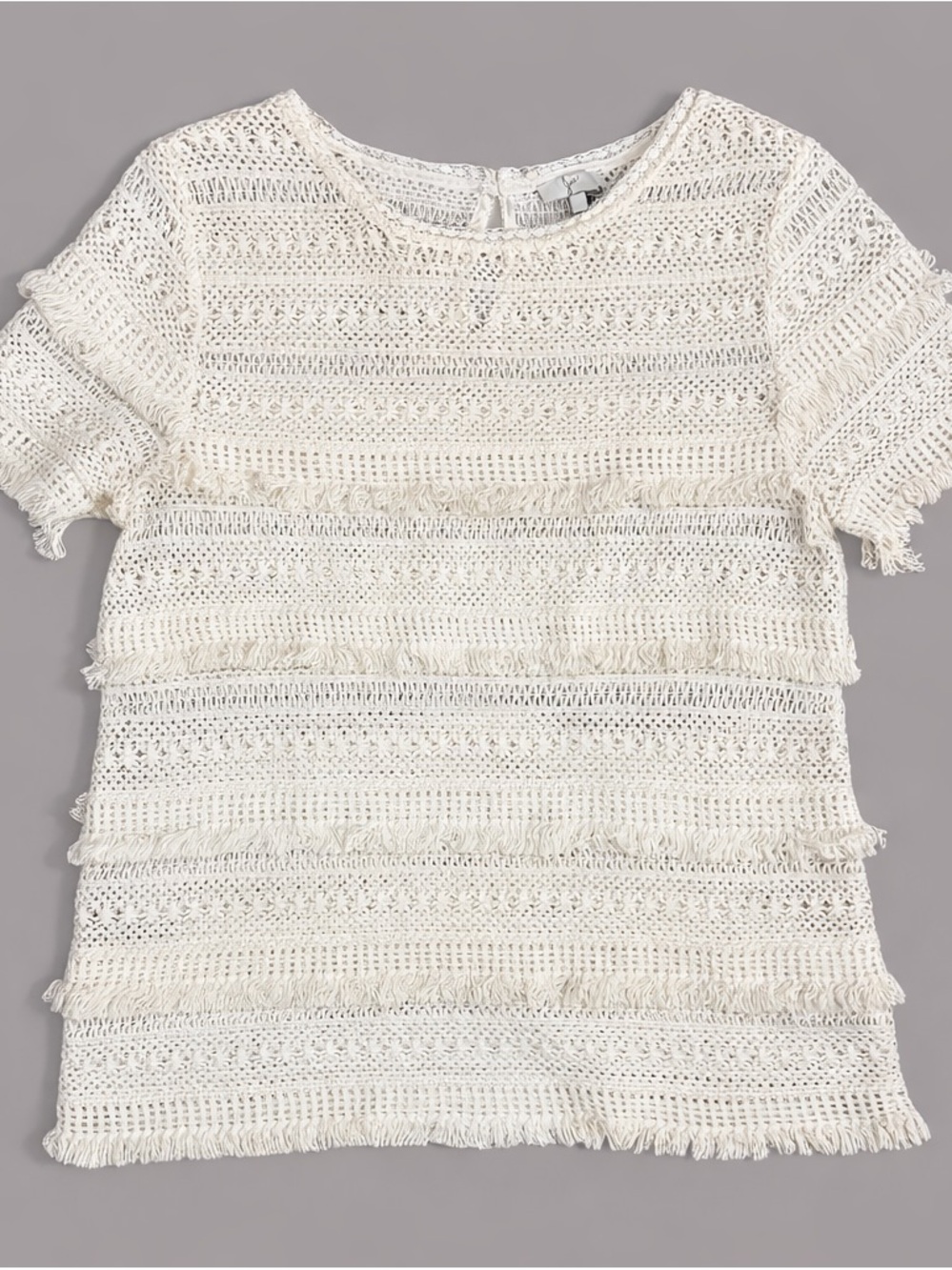 Joie Ivory Crochet Lace Fringe Top Boho Cotton Short Sleeve Blouse Medium